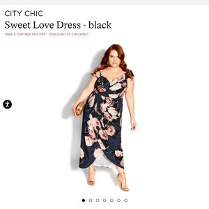 City Chic Sweet Love Dress Black Pink Floral Draped Waist Tulip Hem